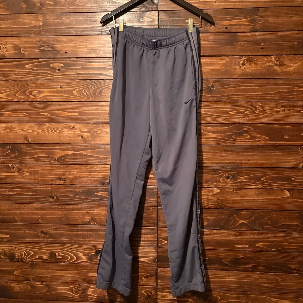 Vintage Nike Mens Tearaway Track Pants Full Snap Gray Black Y2K Basketball